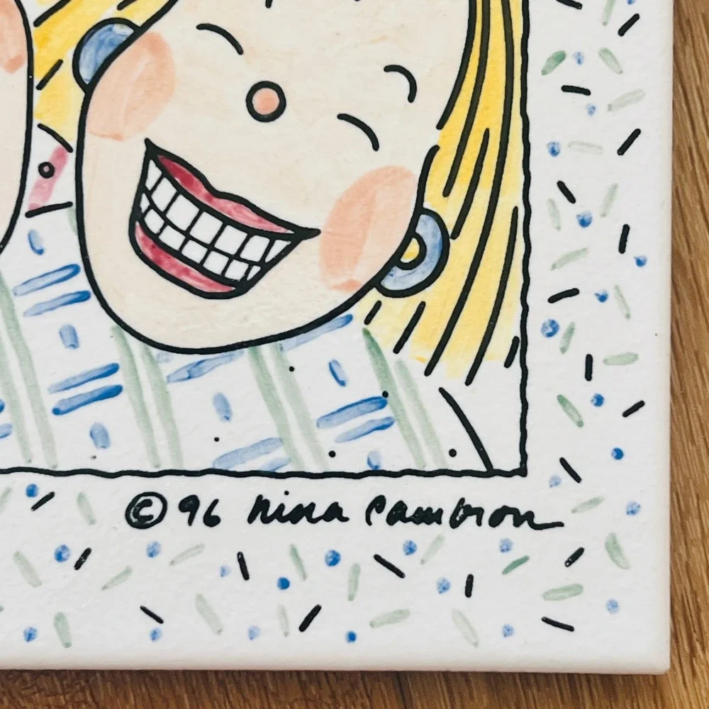Vintage 1996 Nina Cambron Ceramic Art Tile Friends‎ Family Quote Trivet 8x8 BFF